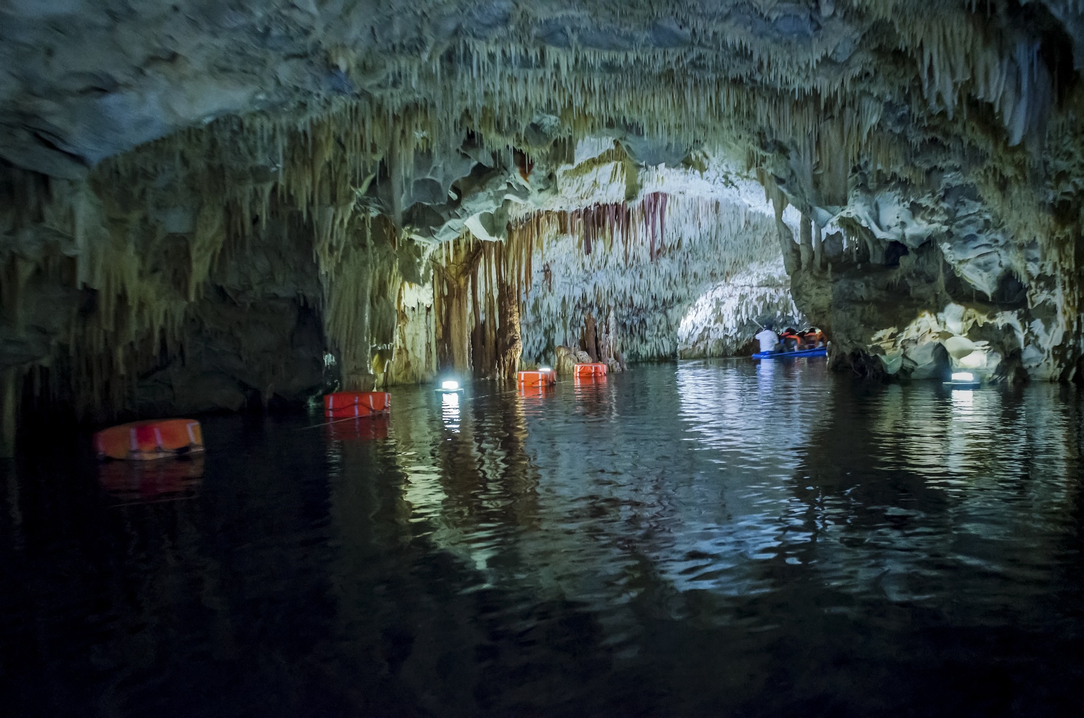 Diros caves. A spectacular sight of stalacites and stalagmites which took millions of years to form. The cave was discovered by a local diver and it is located underground. The only way to view the caves is by boat.