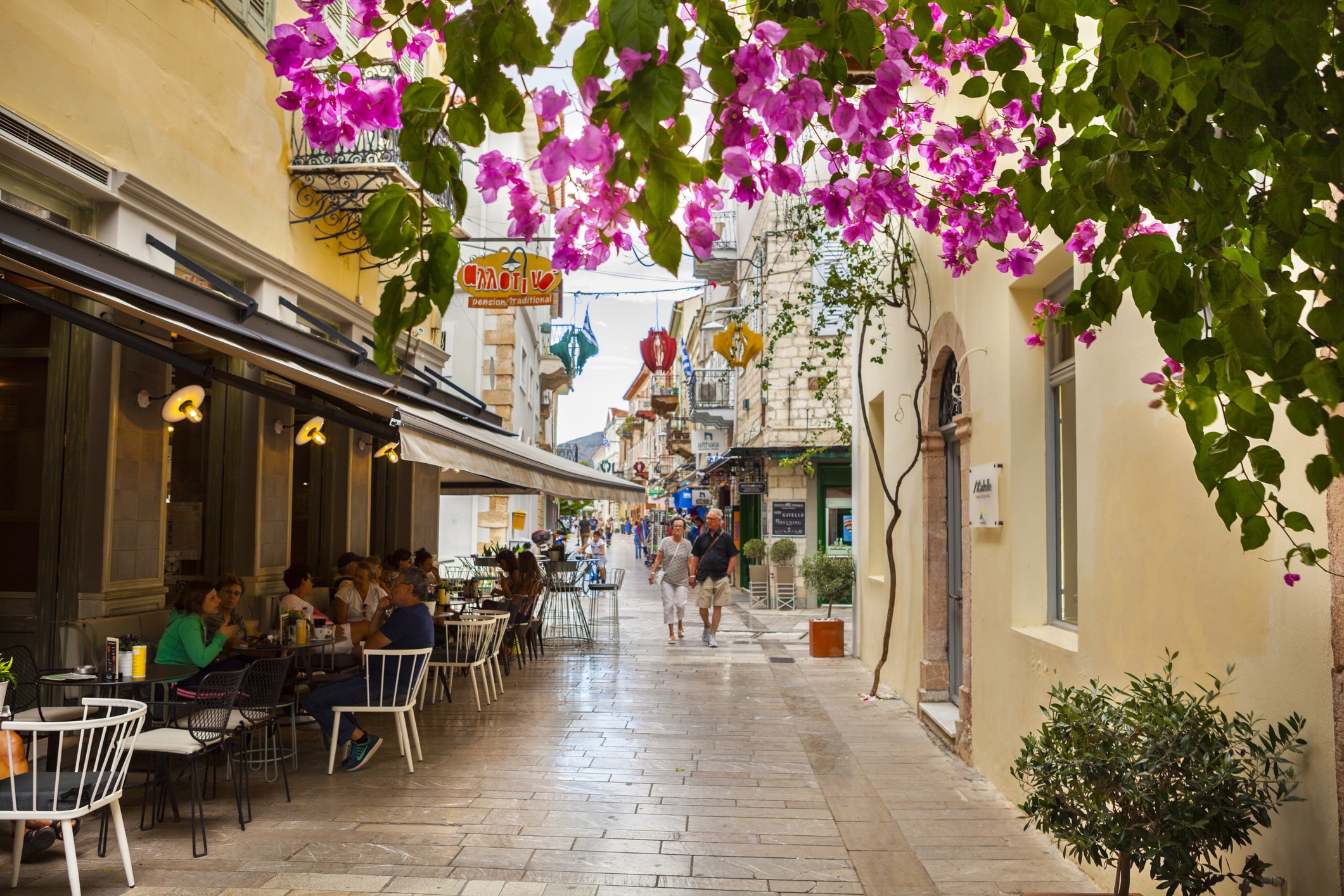 Architecture and stores in town of Nafplio, Greece