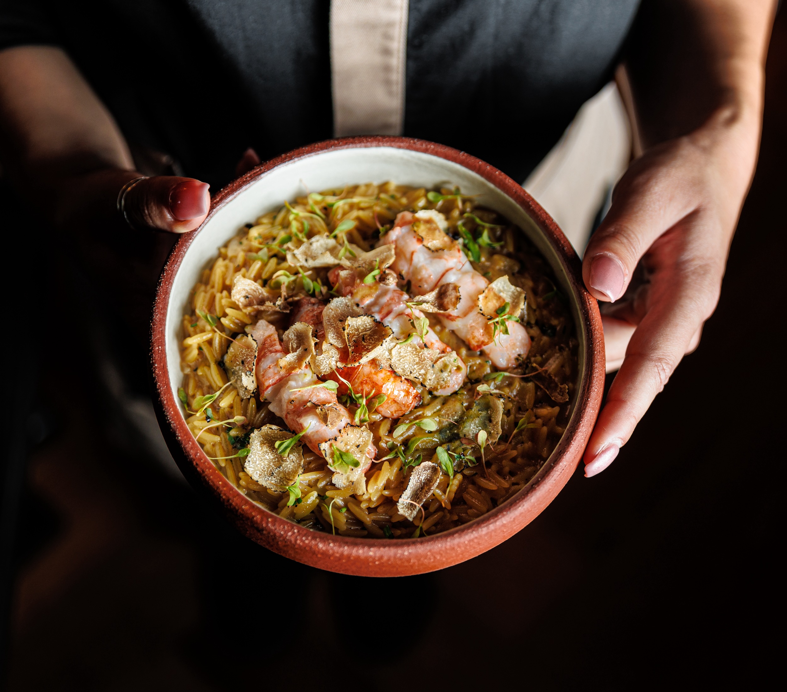 Orzo pasta with langoustine and fresh truffle