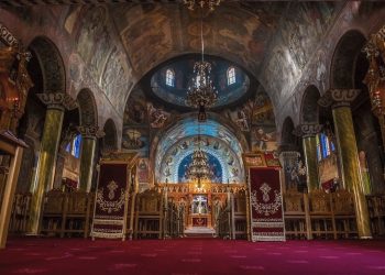 interior view of orthodox Christian church in Greece
