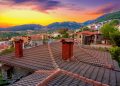 Scenic city view at mountain village of Karpenisi at sunset, Evritania, Greece