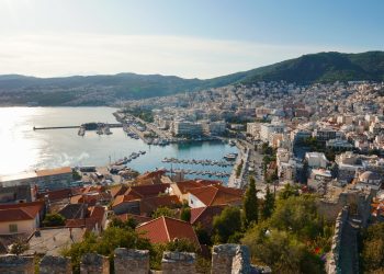 Aerial view of idyllic seaside town Kavala