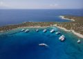 Aerial view of blue island in the Mediterranean Coast.