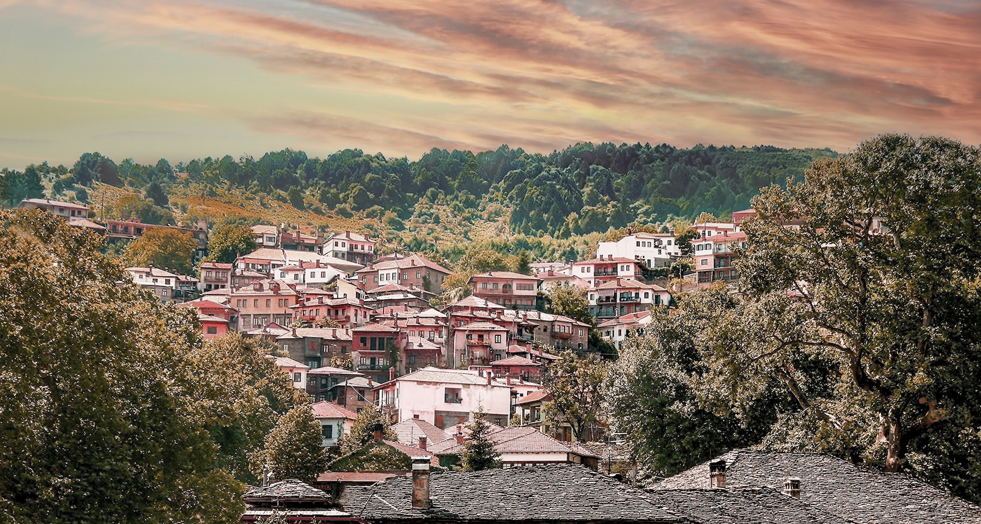 View of Anilio village in Metovo, located in Epirus on Pindos mountain. Greece.