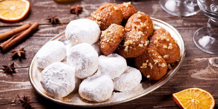 Fancy Platter With Homemade Greek Kourabiedes And Melomakarona