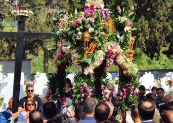 Greek Orthodox Easter Epitaph Procession in Cemetery