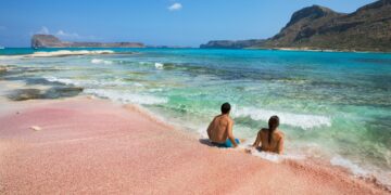 scenic view of young couple at Balos beach on Crete