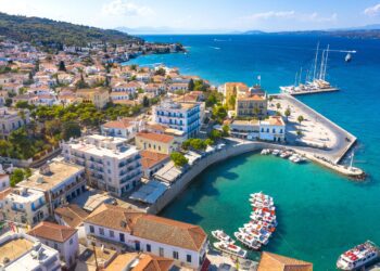 View of the amazing island of Spetses, Greece.