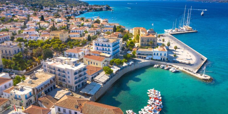 View of the amazing island of Spetses, Greece.